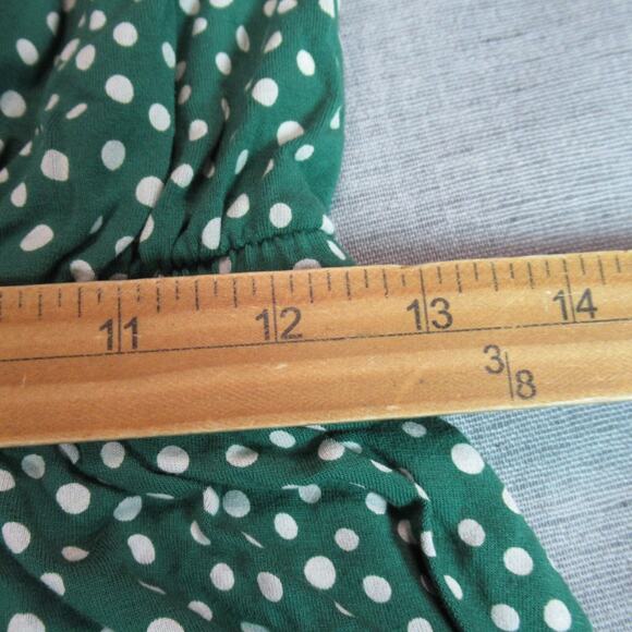 Asos Dress Womens 6 Green Polka Dot Long Sleeve Off The Shoulder Picnic Preppy - Picture 8 of 11